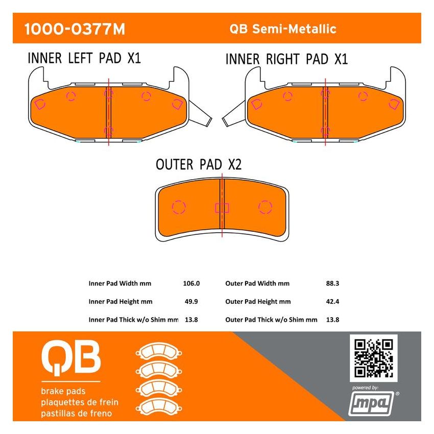 MPA 1000-0377M QB Semi-Metallic Brake Pads