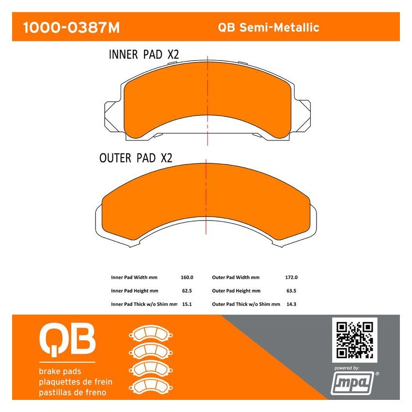 MPA 1000-0387M QB Semi-Metallic Brake Pads