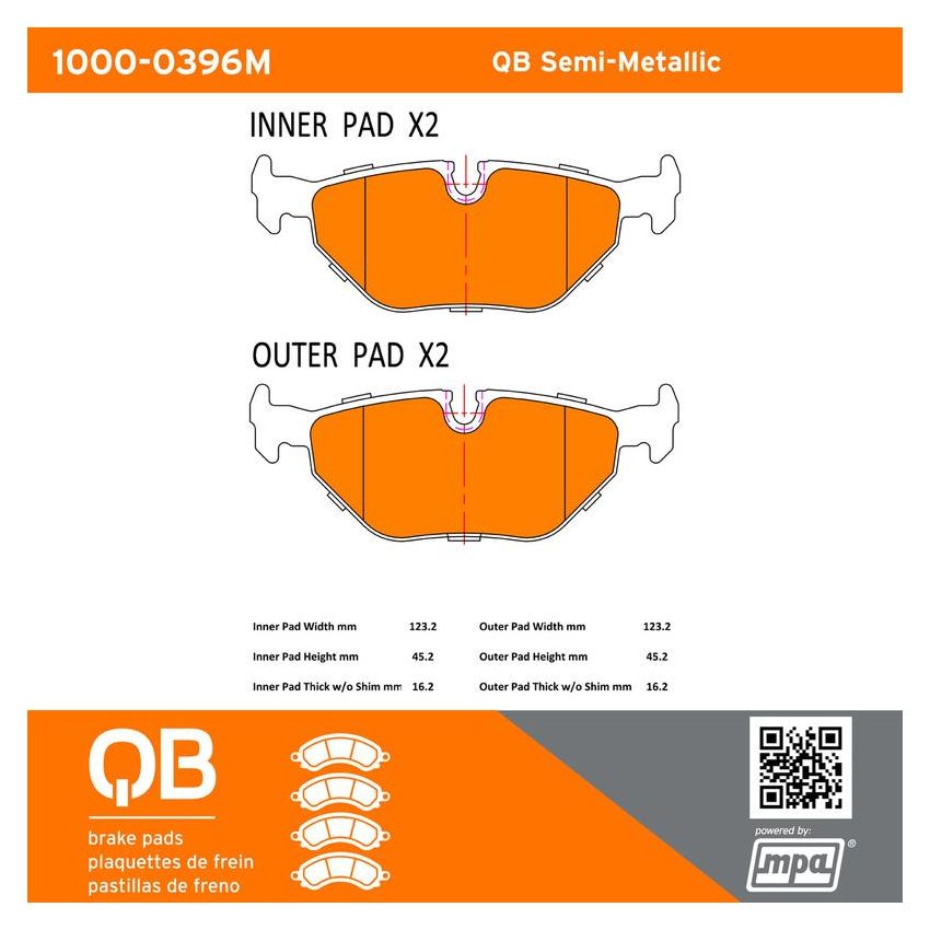 MPA 1000-0396M QB Semi-Metallic Brake Pads