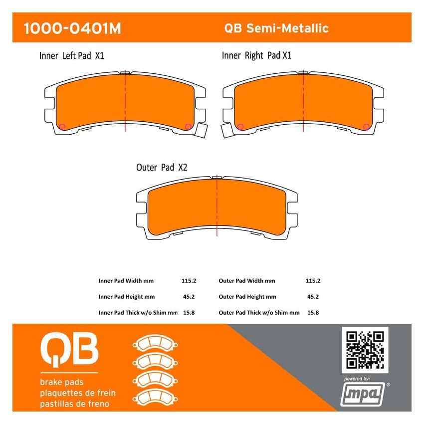 MPA 1000-0401M QB Semi-Metallic Brake Pads