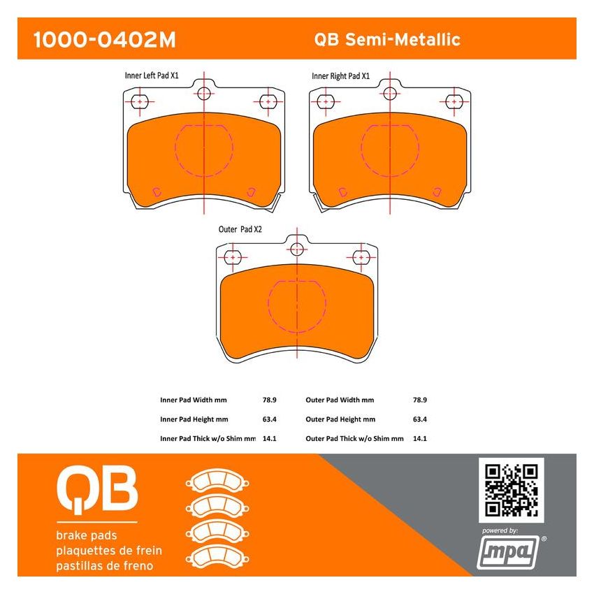 MPA 1000-0402M QB Semi-Metallic Brake Pads