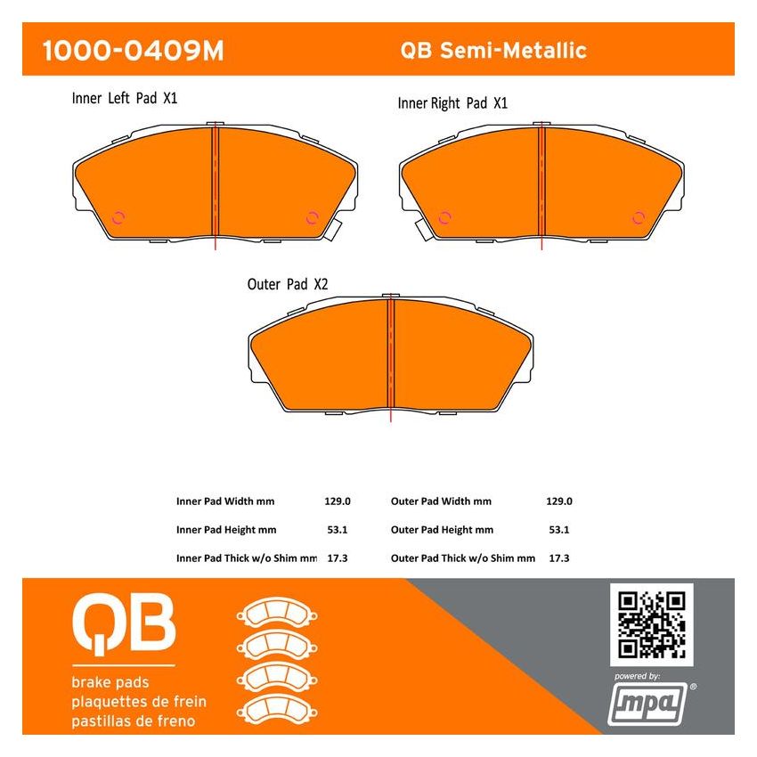 MPA 1000-0409M QB Semi-Metallic Brake Pads