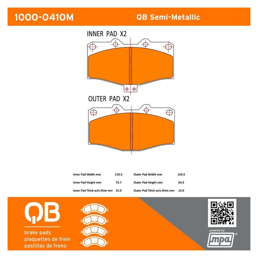 MPA 1000-0410M QB Semi-Metallic Brake Pads