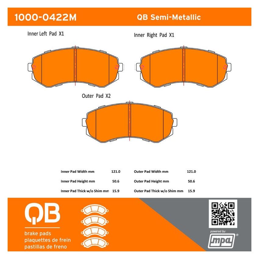 MPA 1000-0422M QB Semi-Metallic Brake Pads