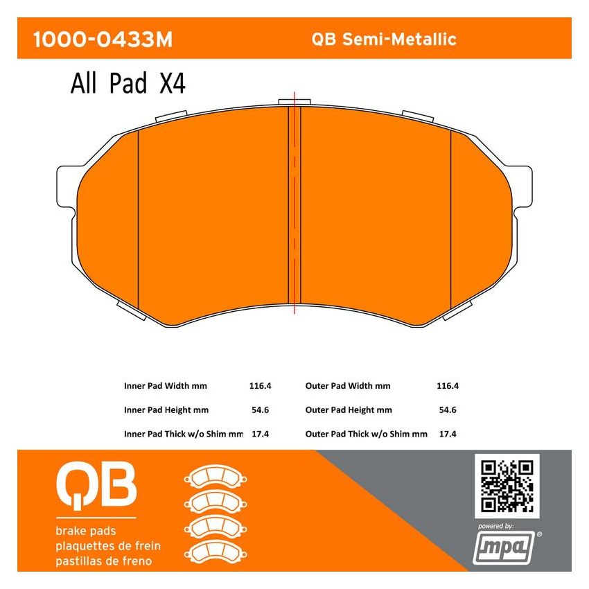 MPA 1000-0433M QB Semi-Metallic Brake Pads