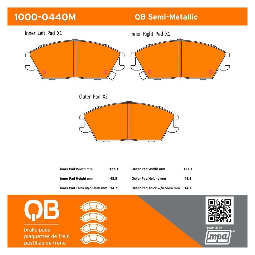 MPA 1000-0440M QB Semi-Metallic Brake Pads