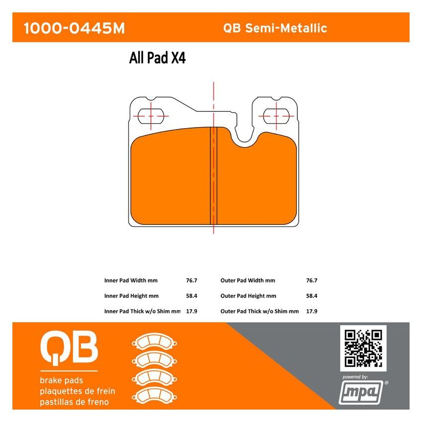 MPA 1000-0445M QB Semi-Metallic Brake Pads