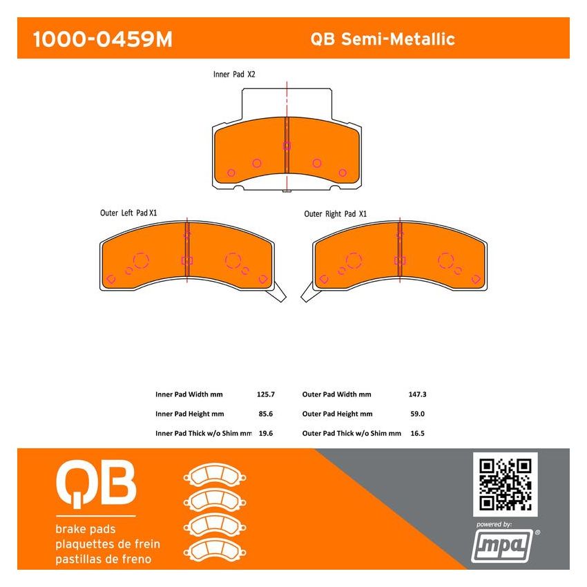 MPA 1000-0459M QB Semi-Metallic Brake Pads