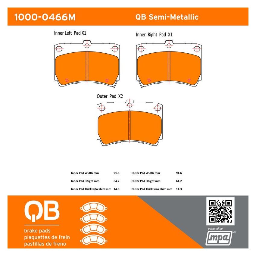 MPA 1000-0466M QB Semi-Metallic Brake Pads