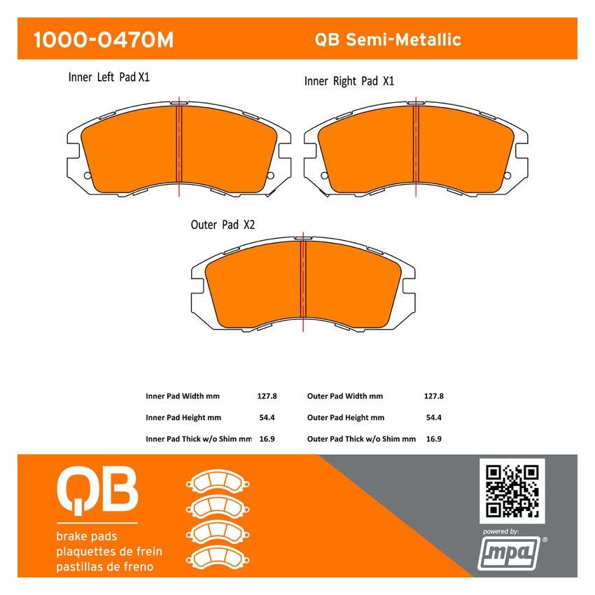 MPA 1000-0470M QB Semi-Metallic Brake Pads