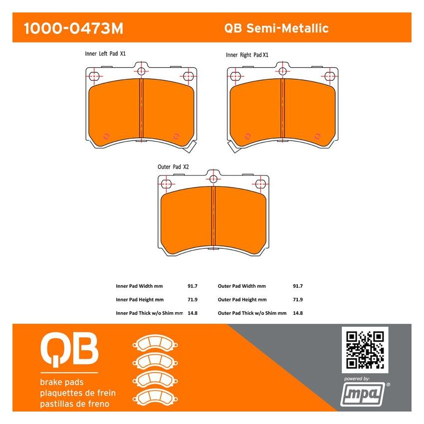 MPA 1000-0473M QB Semi-Metallic Brake Pads