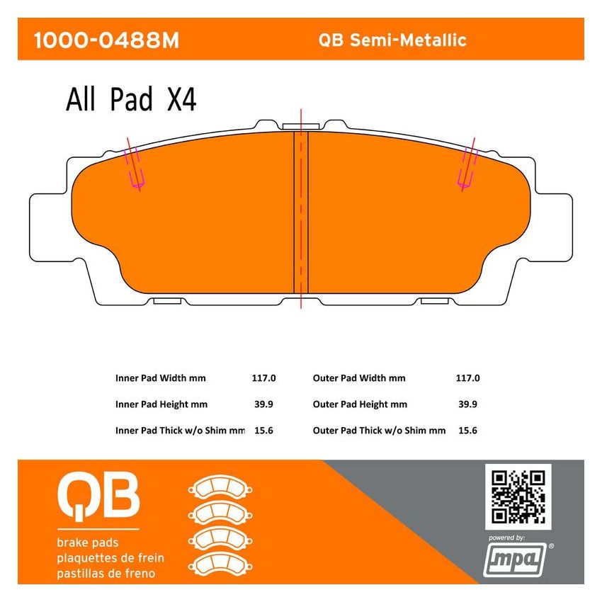 MPA 1000-0488M QB Semi-Metallic Brake Pads