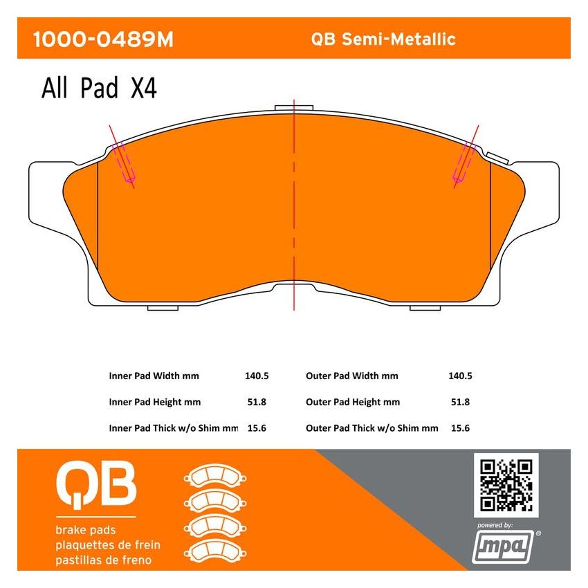 MPA 1000-0489M QB Semi-Metallic Brake Pads