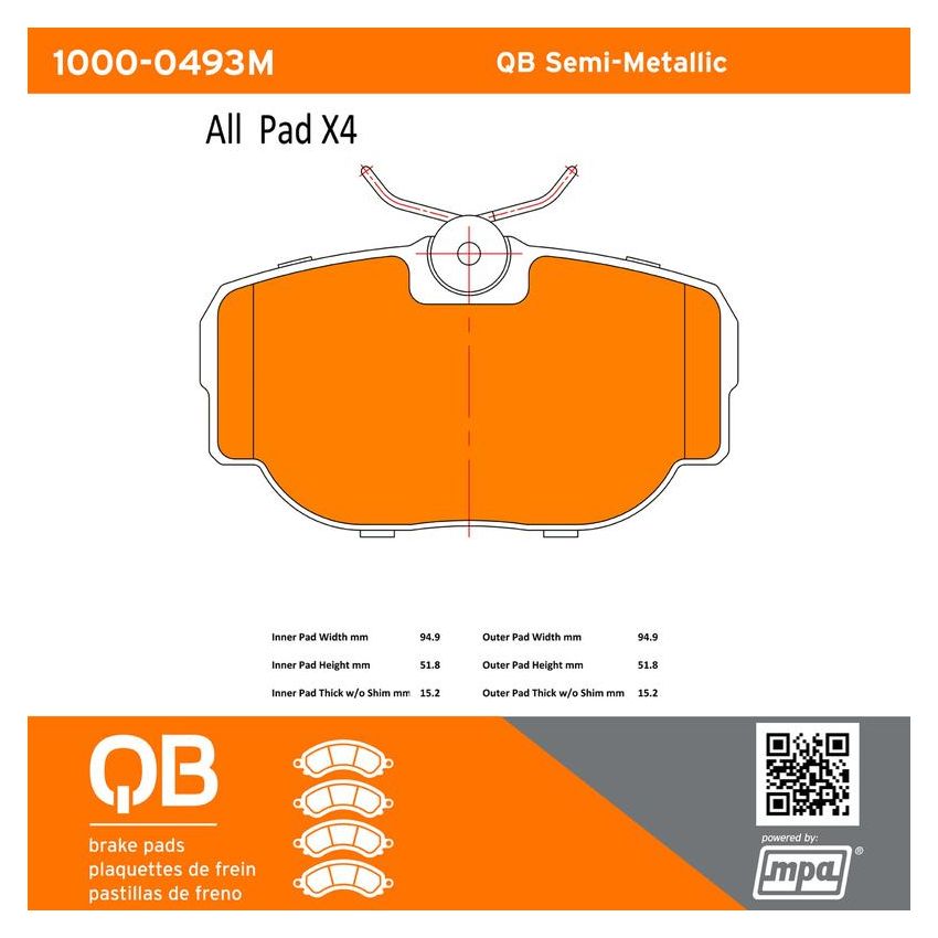 MPA 1000-0493M QB Semi-Metallic Brake Pads