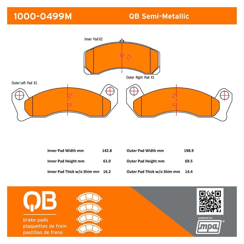 MPA 1000-0499M QB Semi-Metallic Brake Pads
