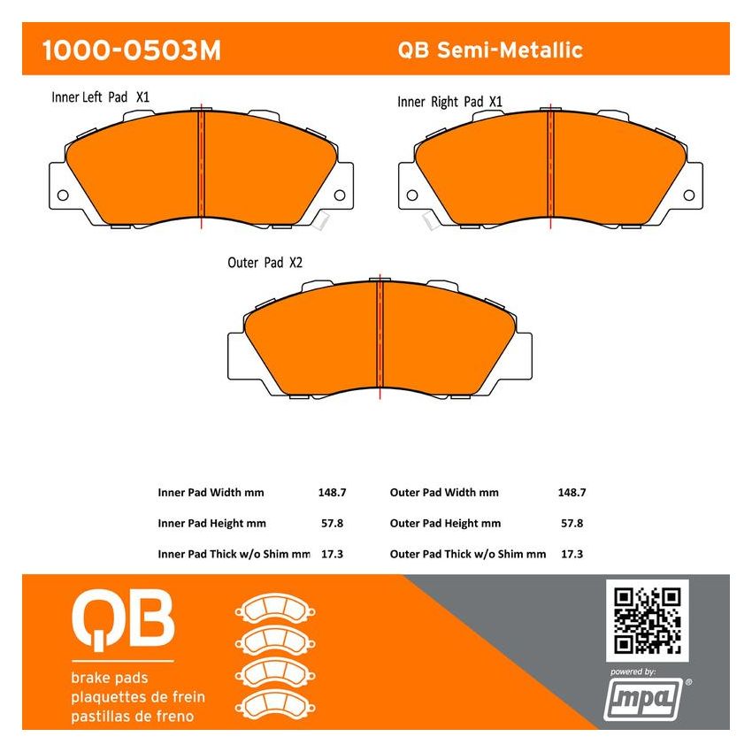 MPA 1000-0503M QB Semi-Metallic Brake Pads