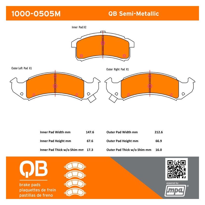 MPA 1000-0505M QB Semi-Metallic Brake Pads