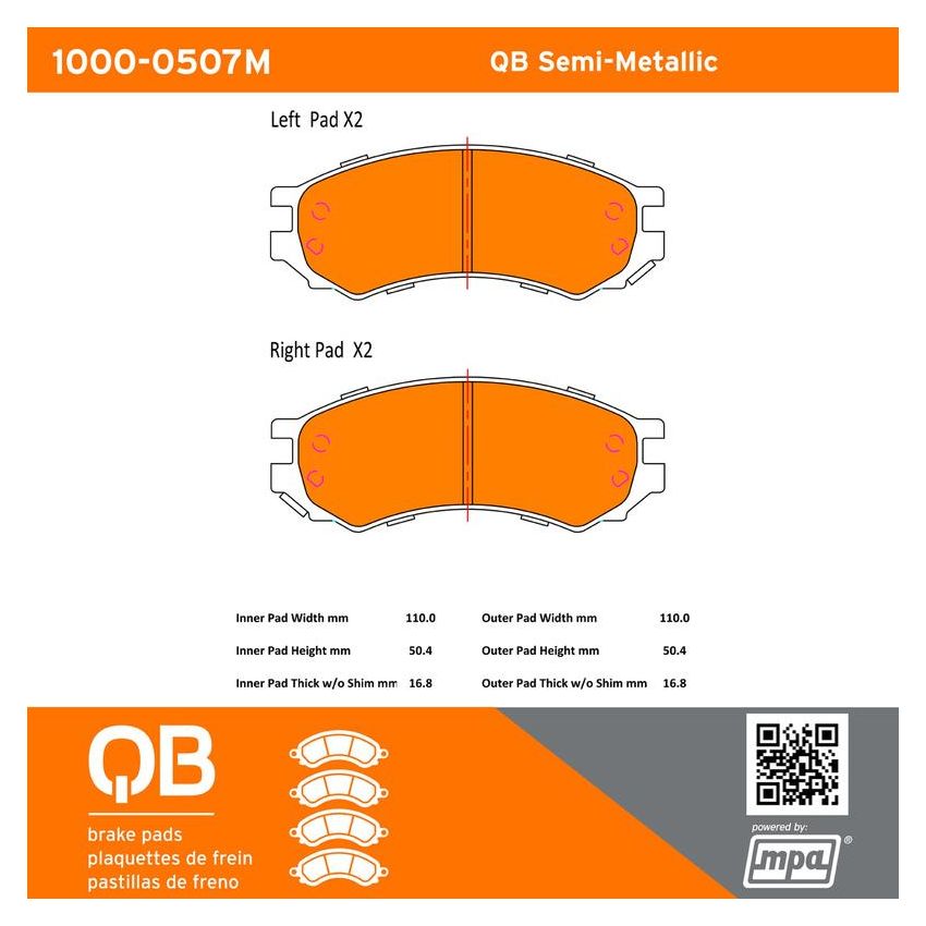 MPA 1000-0507M QB Semi-Metallic Brake Pads