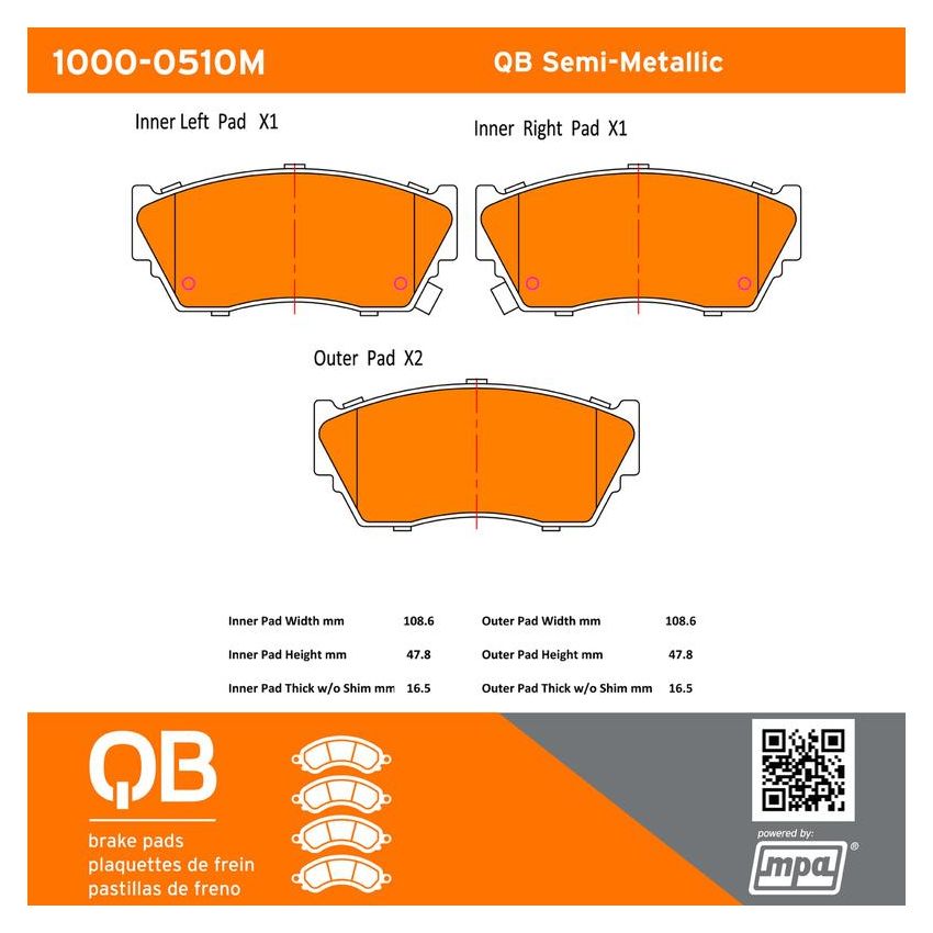 MPA 1000-0510M QB Semi-Metallic Brake Pads