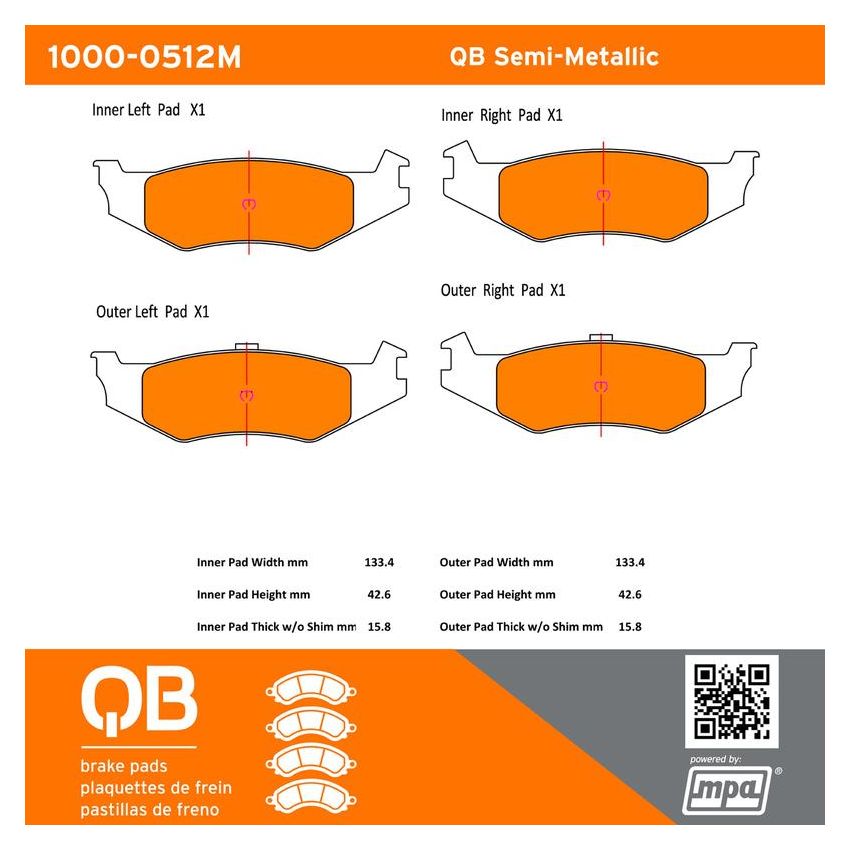 MPA 1000-0512M QB Semi-Metallic Brake Pads