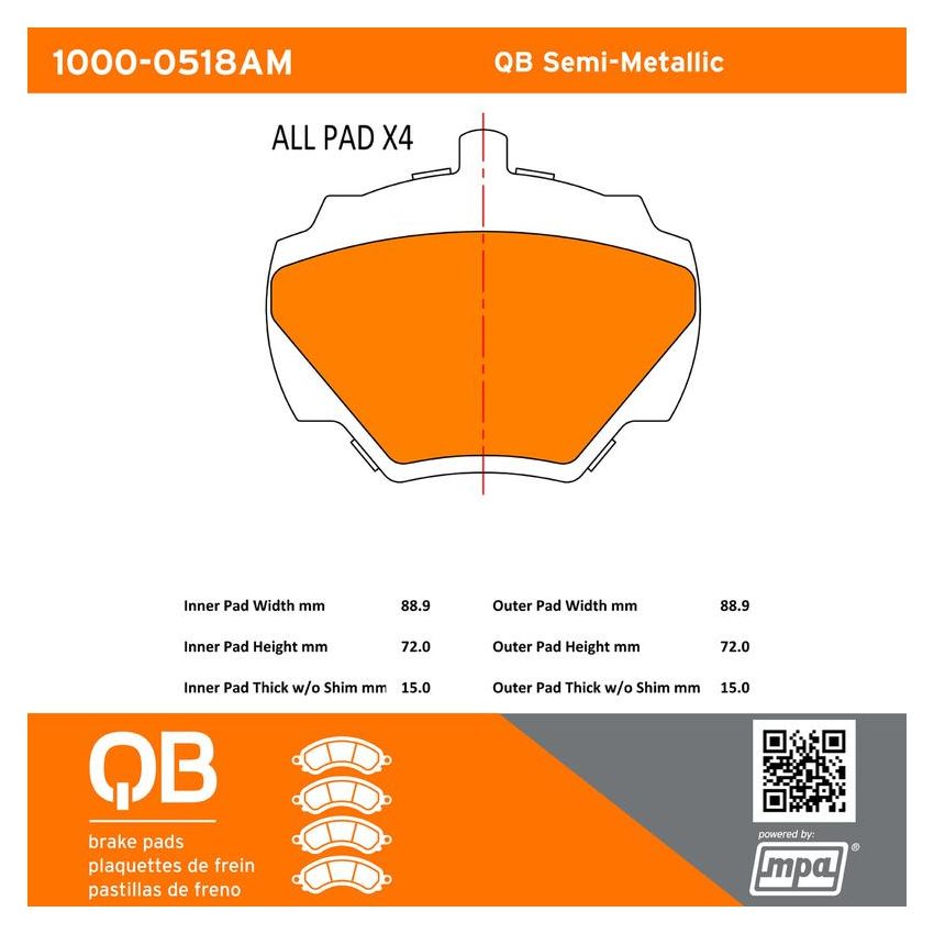 MPA 1000-0518AM QB Semi-Metallic Brake Pads