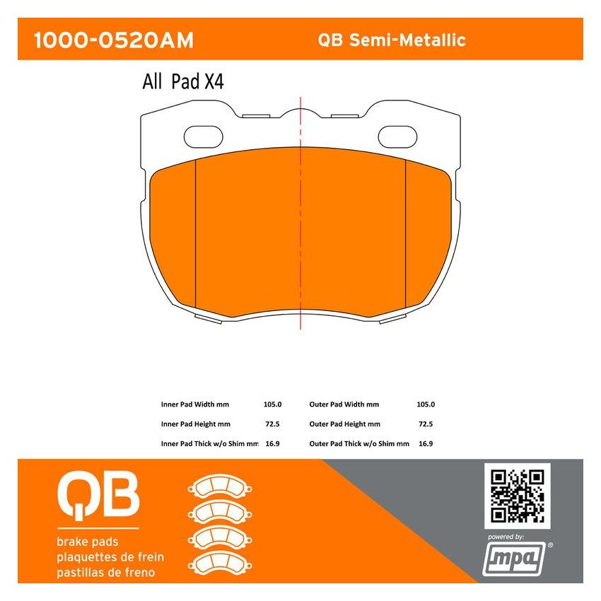 MPA 1000-0520AM QB Semi-Metallic Brake Pads