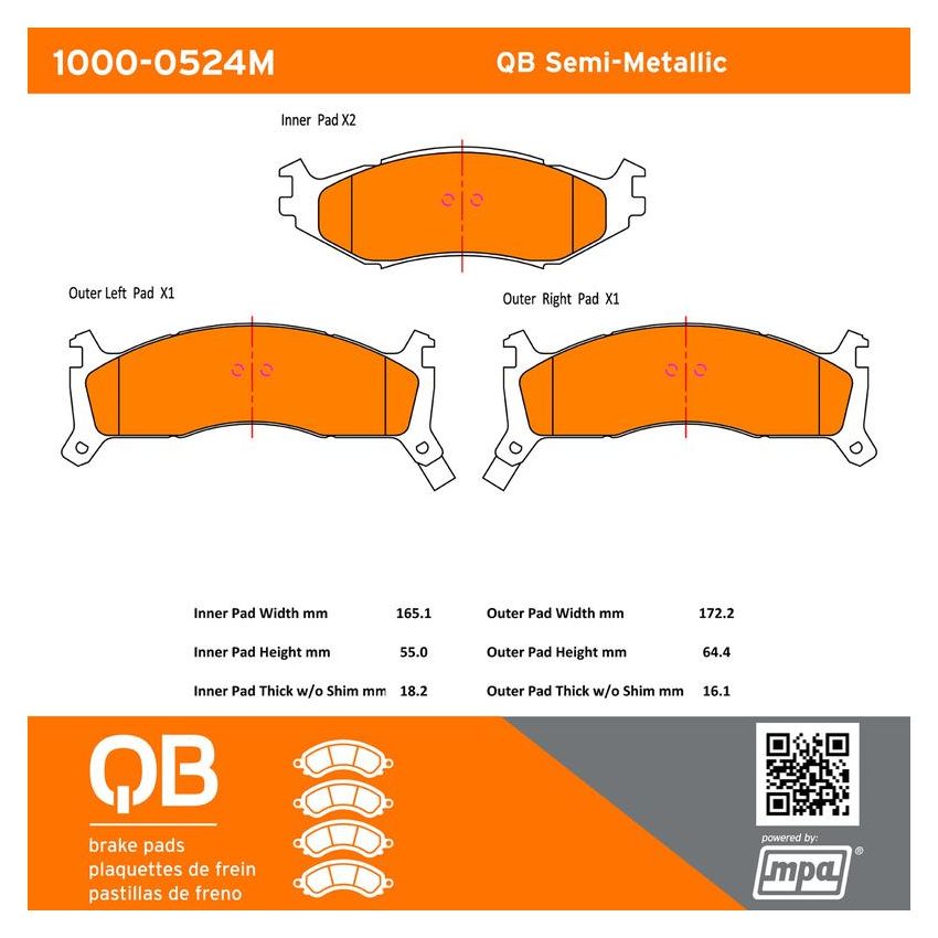 MPA 1000-0524M QB Semi-Metallic Brake Pads