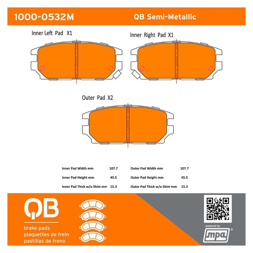 MPA 1000-0532M QB Semi-Metallic Brake Pads