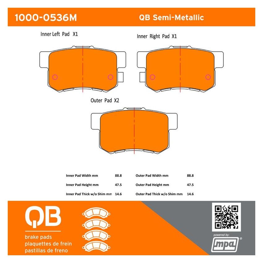 MPA 1000-0536M QB Semi-Metallic Brake Pads