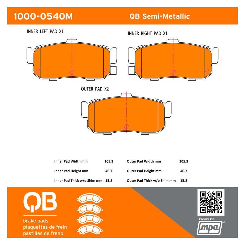 MPA 1000-0540M QB Semi-Metallic Brake Pads