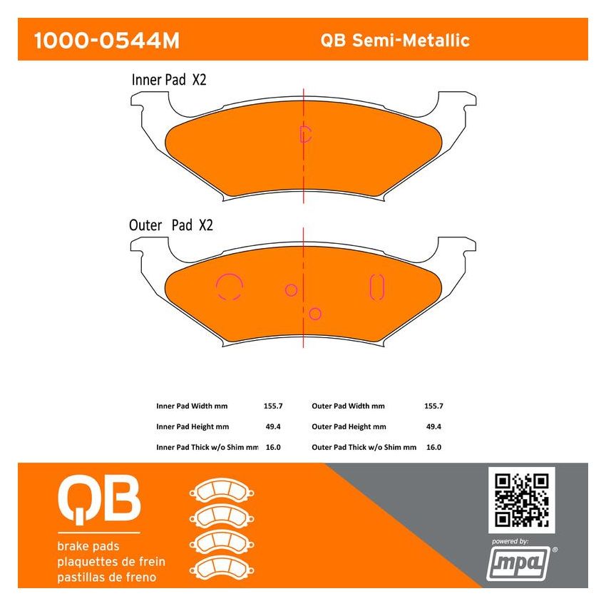 MPA 1000-0544M QB Semi-Metallic Brake Pads