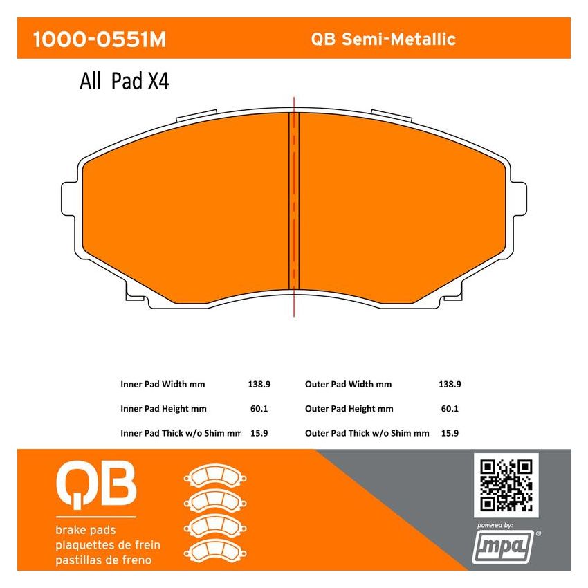 MPA 1000-0551M QB Semi-Metallic Brake Pads