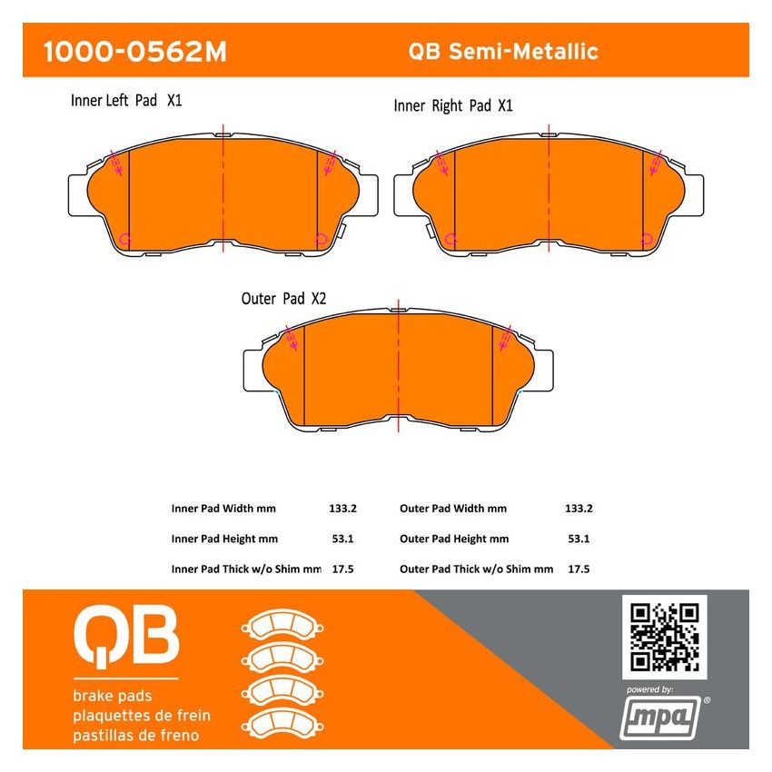 MPA 1000-0562M QB Semi-Metallic Brake Pads