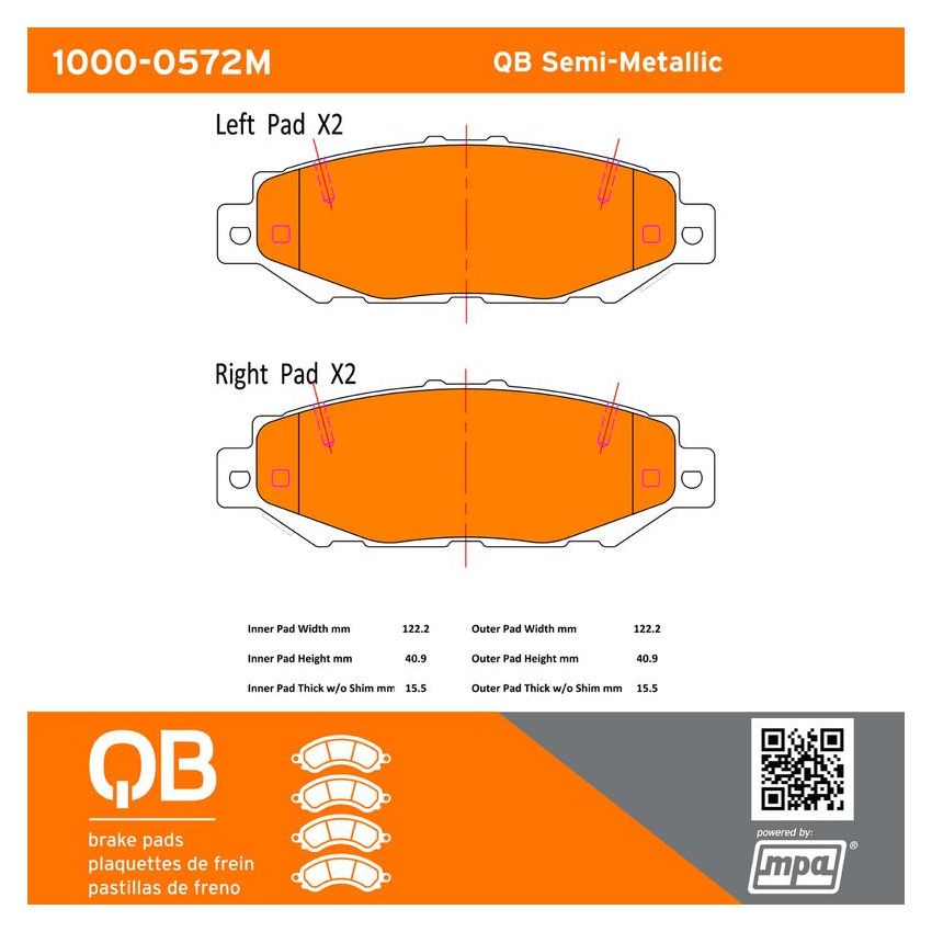 MPA 1000-0572M QB Semi-Metallic Brake Pads