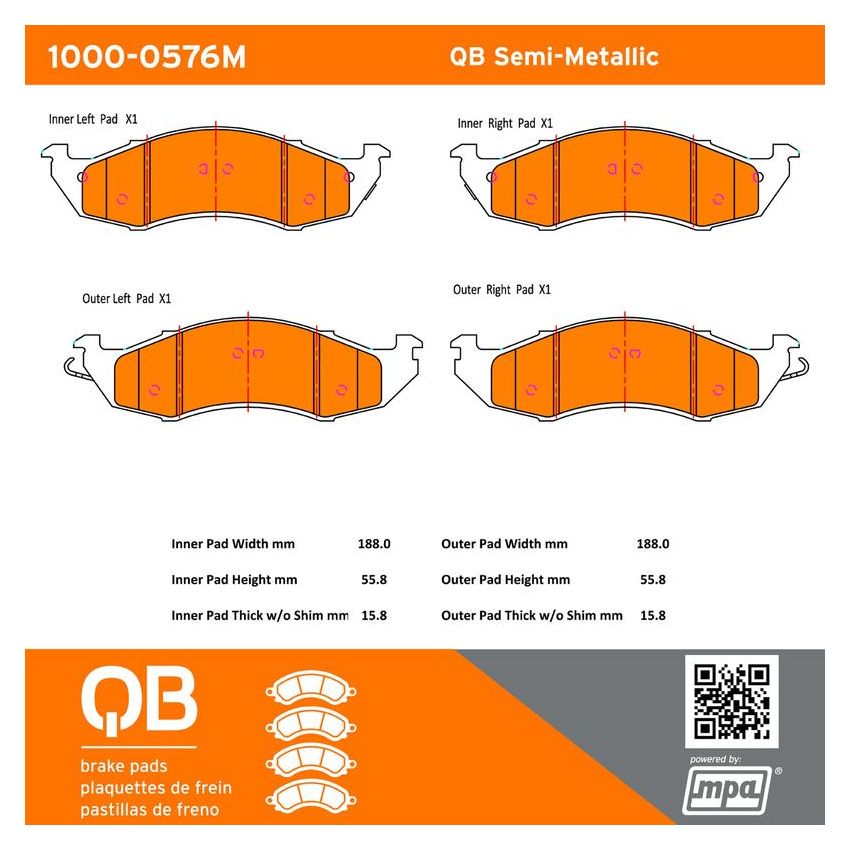 MPA 1000-0576M QB Semi-Metallic Brake Pads
