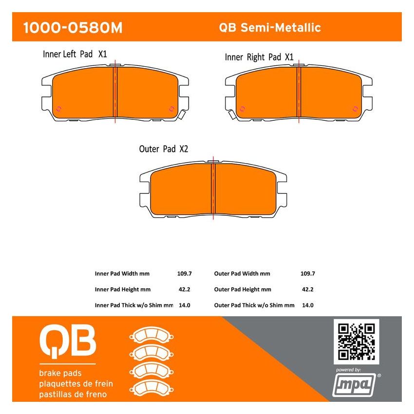 MPA 1000-0580M QB Semi-Metallic Brake Pads