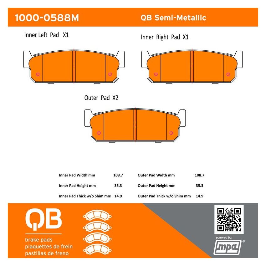 MPA 1000-0588M QB Semi-Metallic Brake Pads