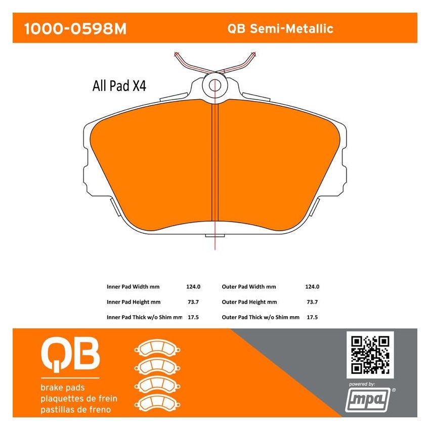 MPA 1000-0598M QB Semi-Metallic Brake Pads