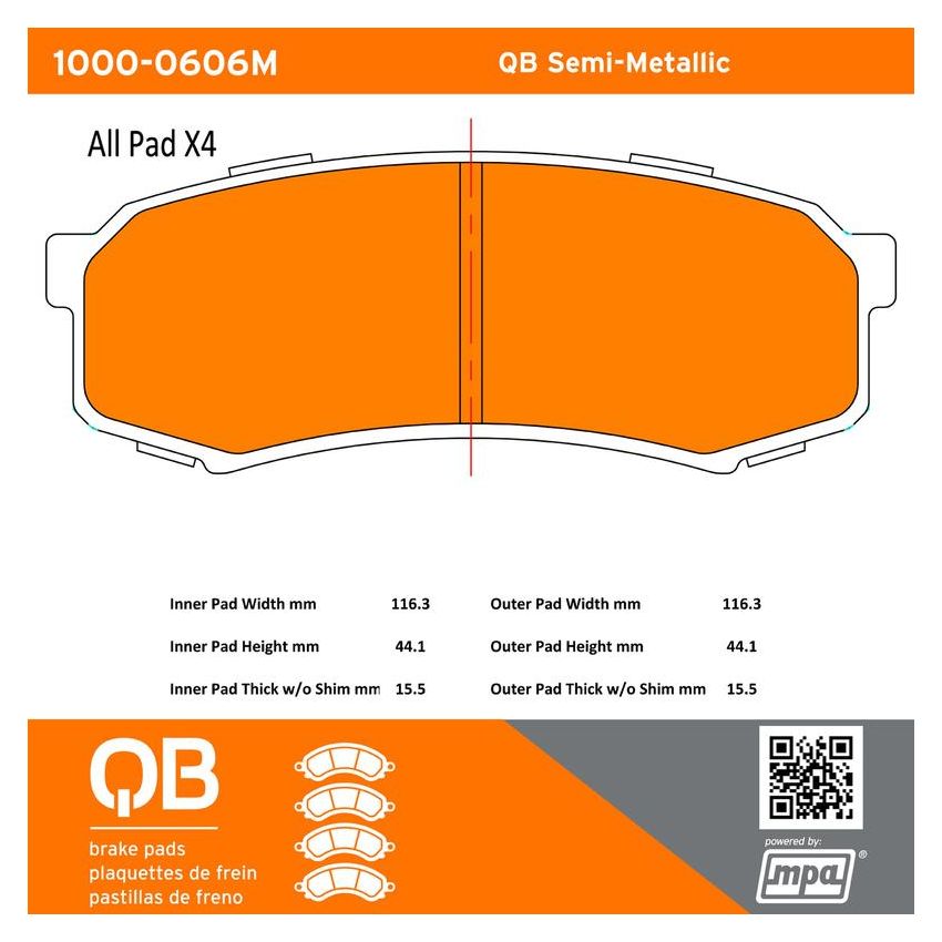 MPA 1000-0606M QB Semi-Metallic Brake Pads