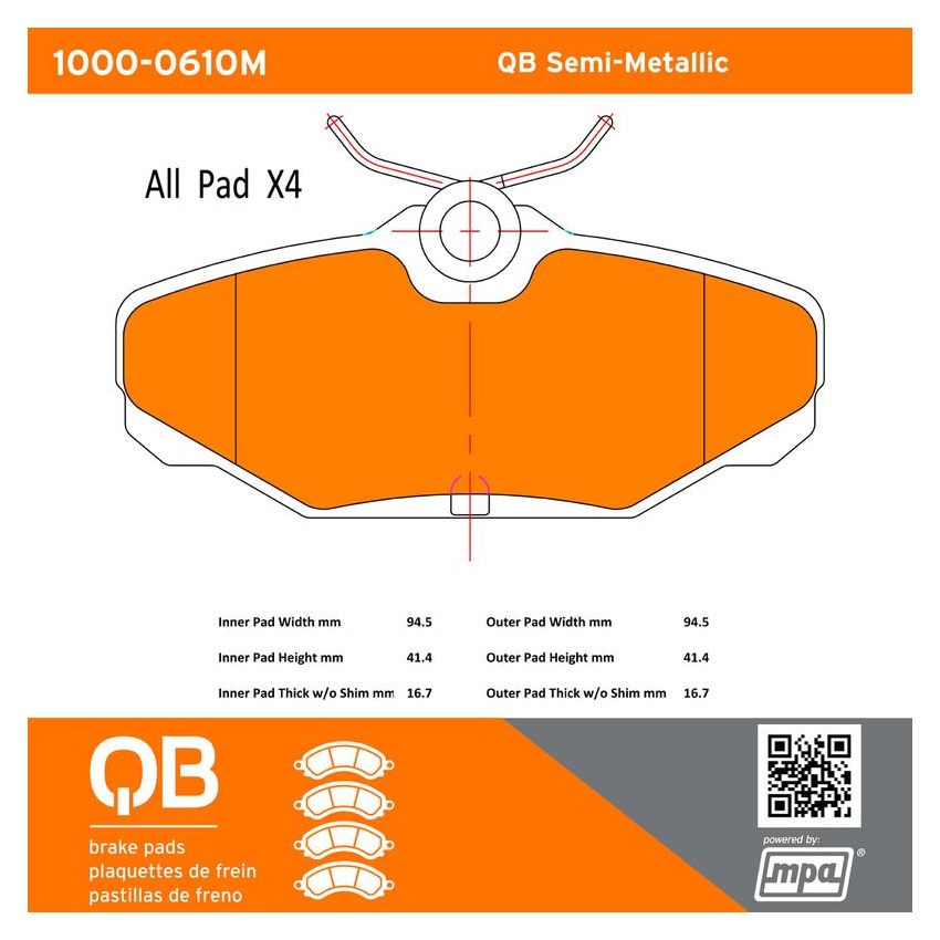 MPA 1000-0610M QB Semi-Metallic Brake Pads