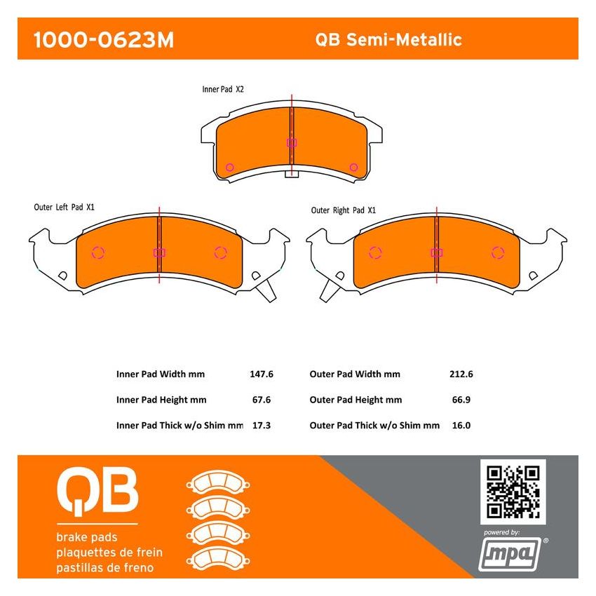 MPA 1000-0623M QB Semi-Metallic Brake Pads