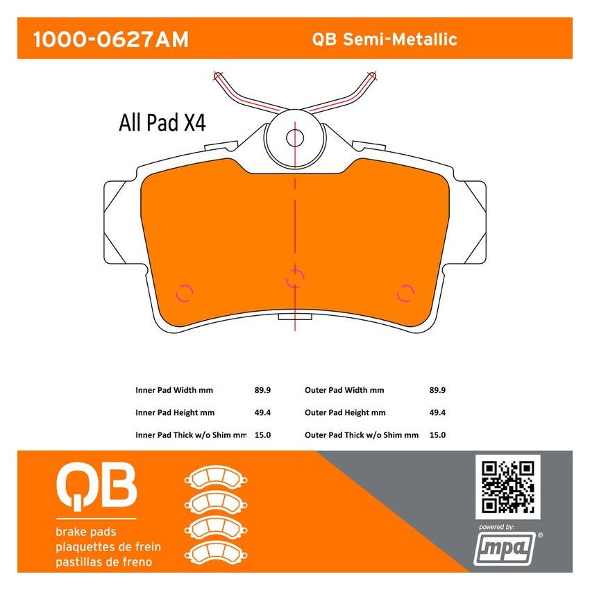 MPA 1000-0627AM QB Semi-Metallic Brake Pads