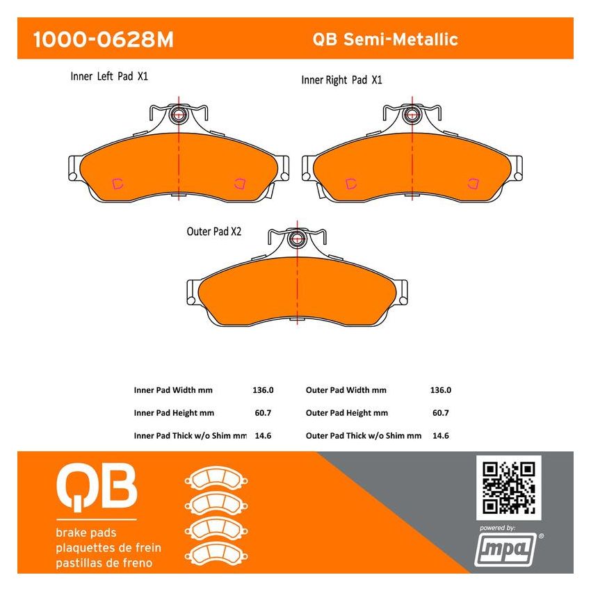 MPA 1000-0628M QB Semi-Metallic Brake Pads