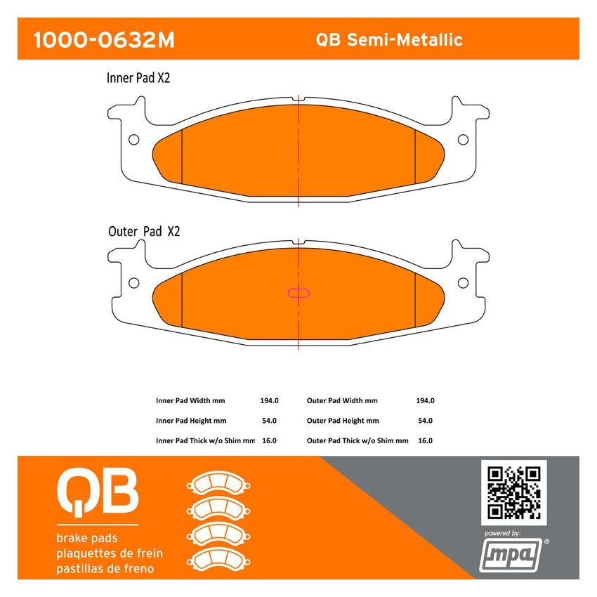 MPA 1000-0632M QB Semi-Metallic Brake Pads