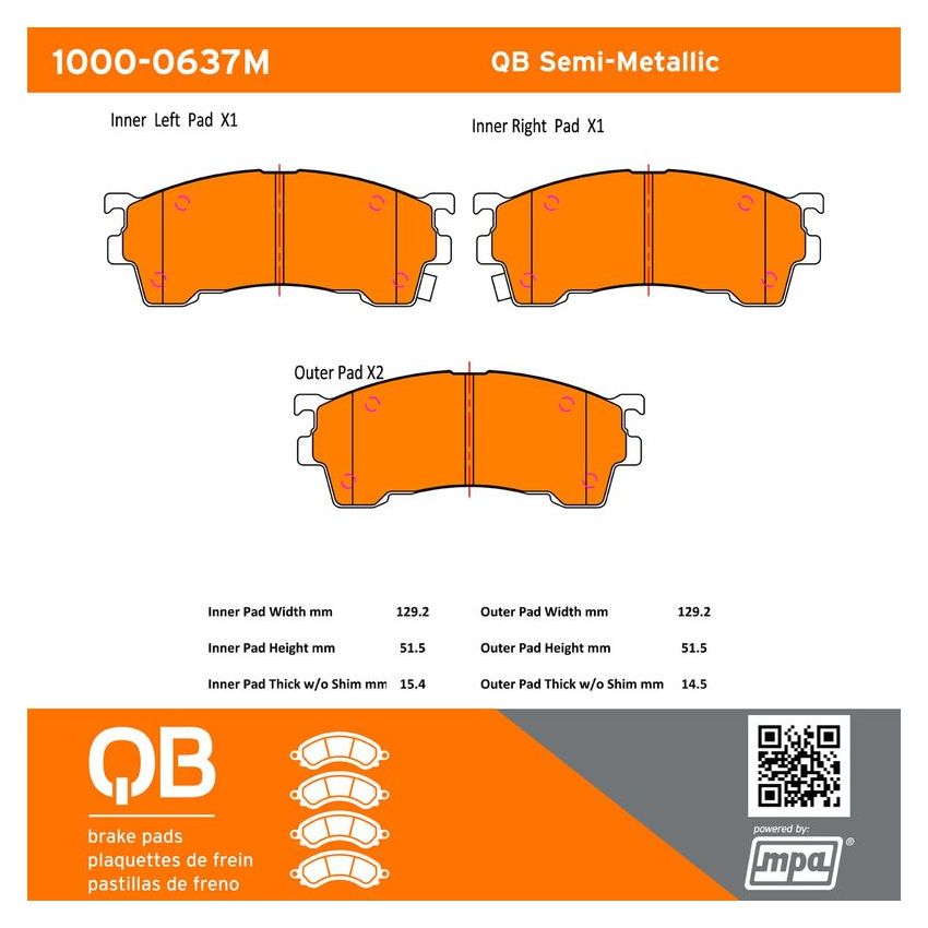 MPA 1000-0637M QB Semi-Metallic Brake Pads