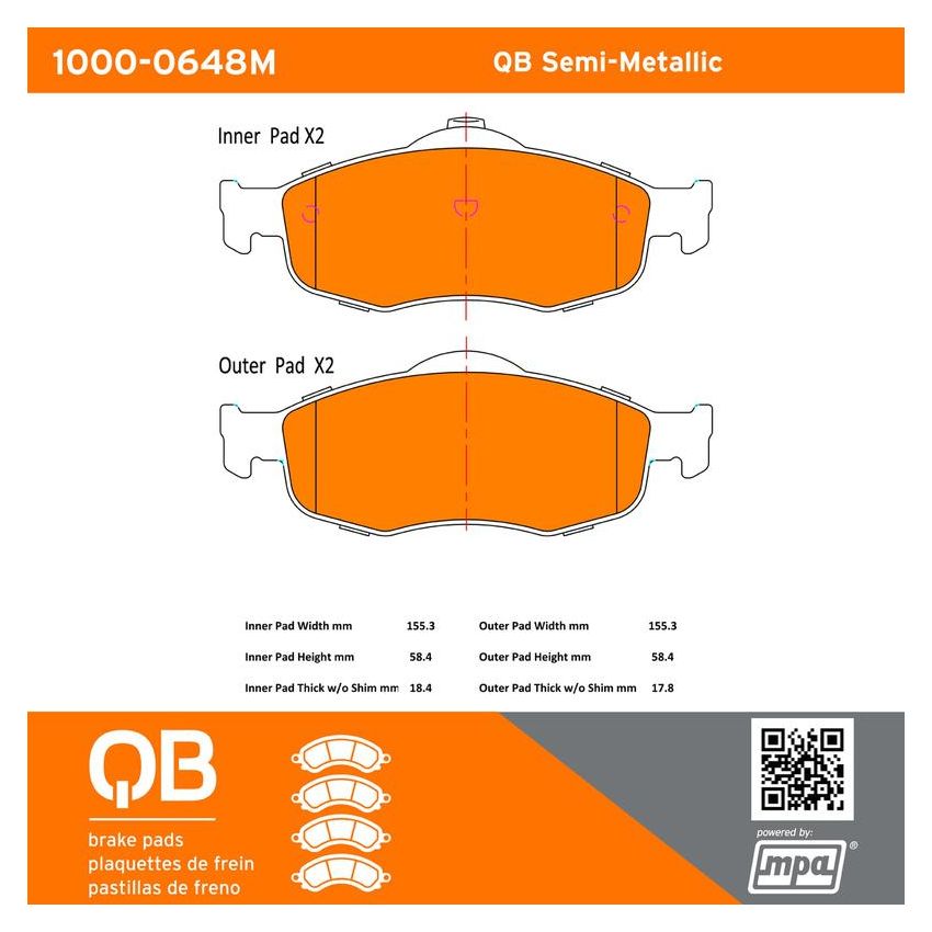 MPA 1000-0648M QB Semi-Metallic Brake Pads