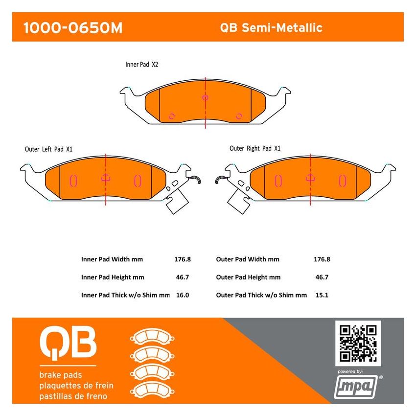 MPA 1000-0650M QB Semi-Metallic Brake Pads