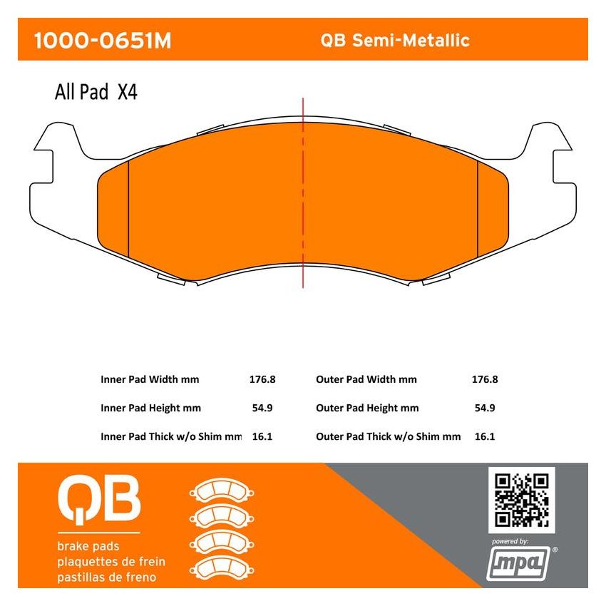 MPA 1000-0651M QB Semi-Metallic Brake Pads