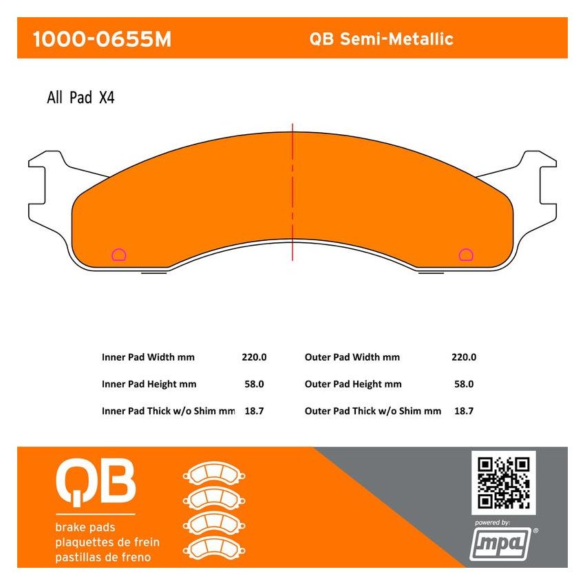 MPA 1000-0655M QB Semi-Metallic Brake Pads
