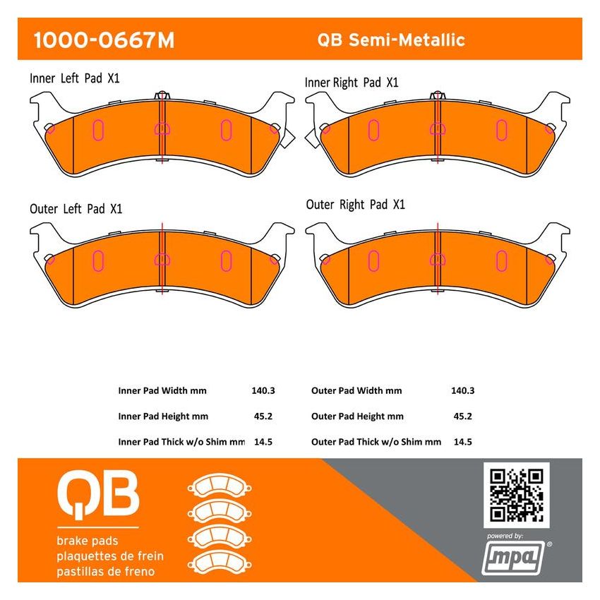 MPA 1000-0667M QB Semi-Metallic Brake Pads